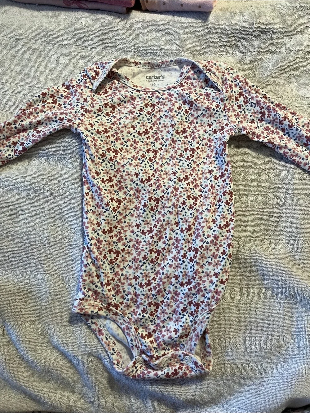 Carter's Pink and Cream Floral & Bow Long-Sleeve Baby Bodysuits - 5 Pack
